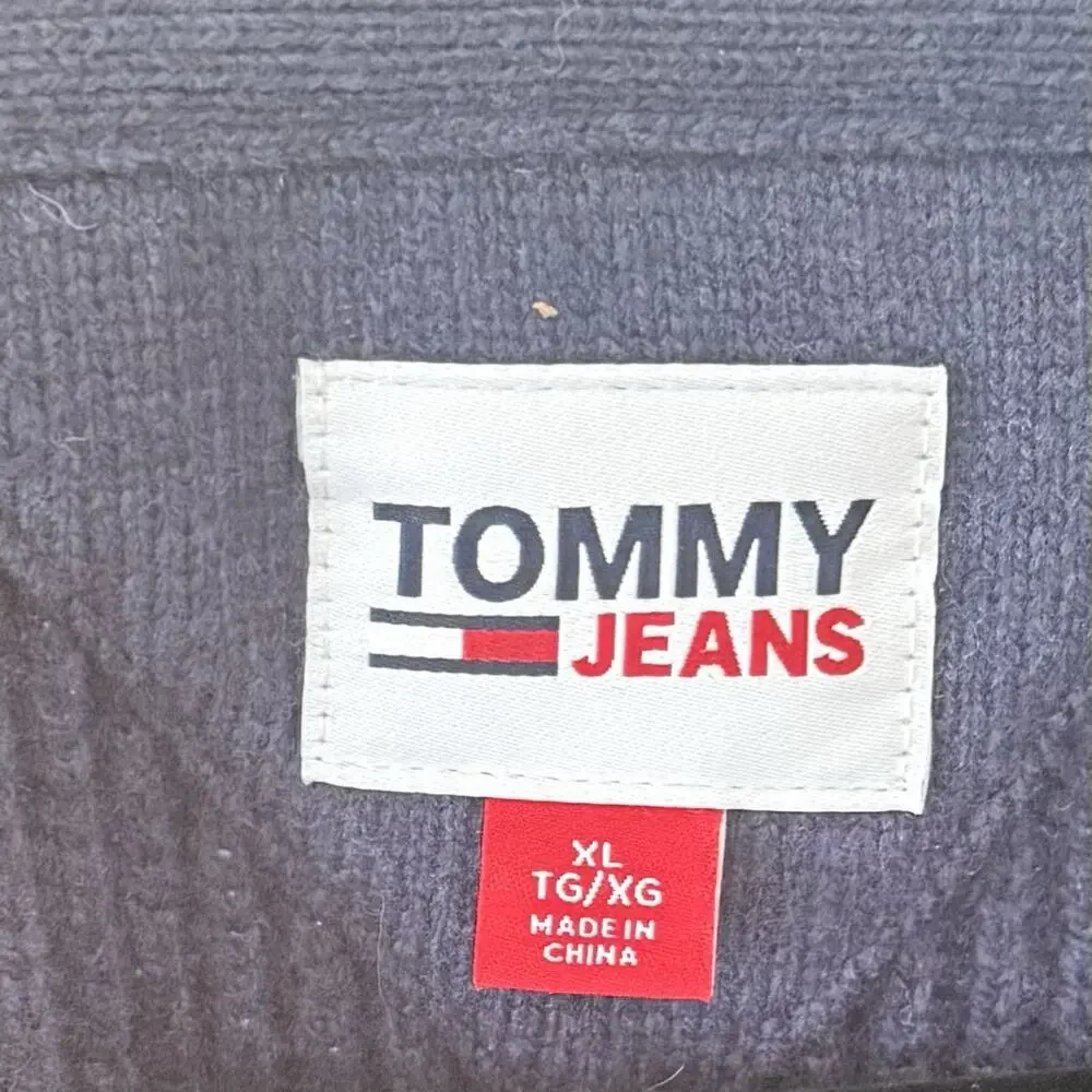 Tommy Jeans Colorblock Cardigan Sweater Mens XL Wool Blend Red Navy Cottage Core